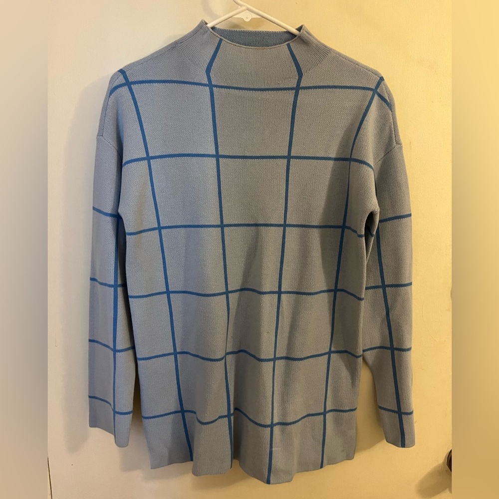 LOFT Petite Windowpane Mock Neck Tunic Sweater